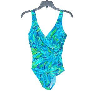 Kirkland‎ by Miraclesuit Size 8 Slimming One Piece Swimsuit Blue Green Sparkle